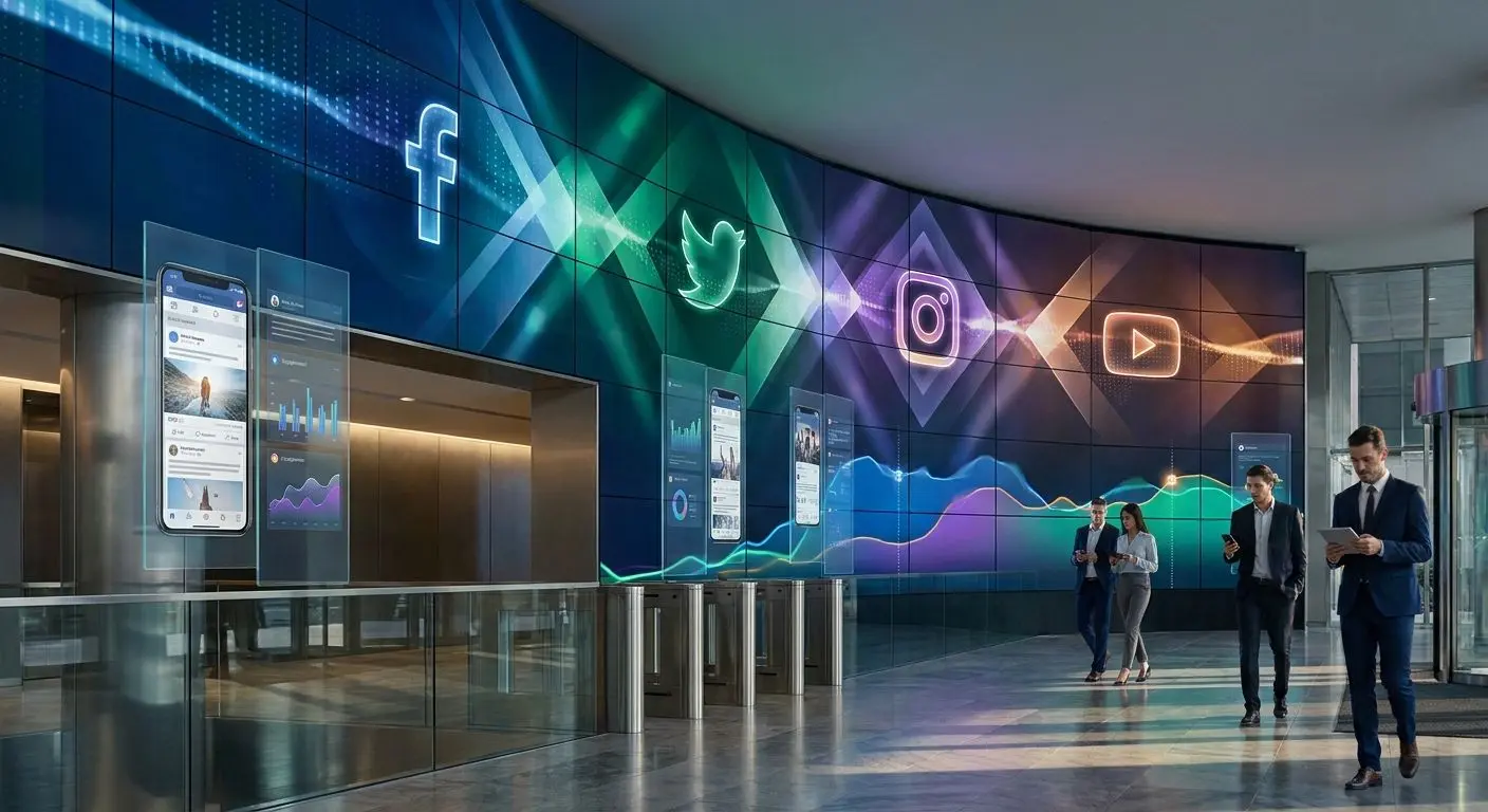 Digital media and social communication background for brand presence