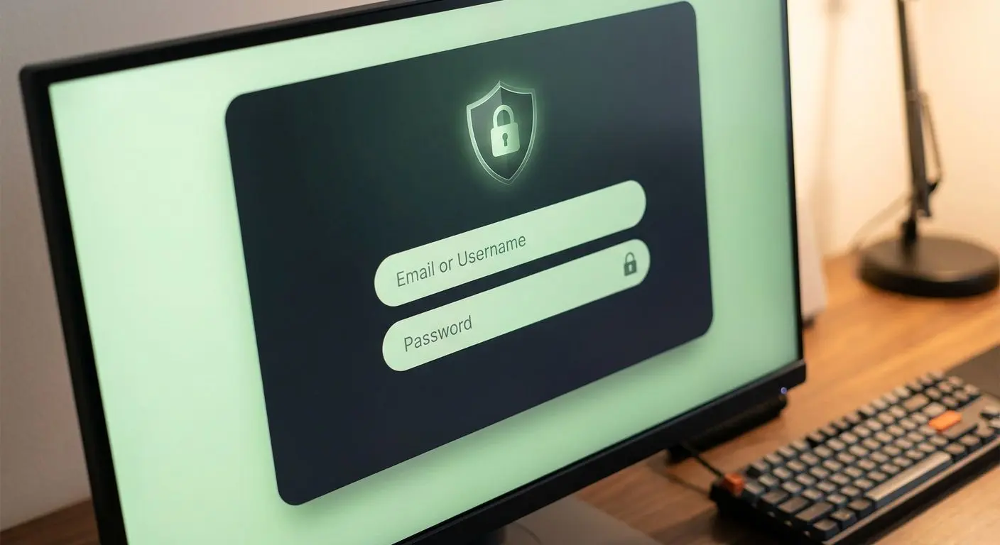 Desktop login form illustration Desktop secure login form with email and password fields