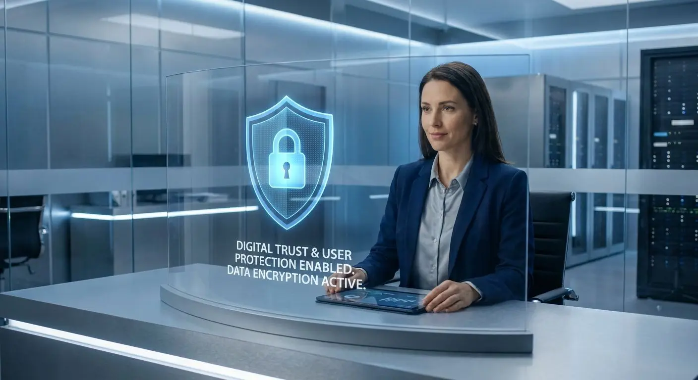 Secure platform concept with shield lock and user reviewing information