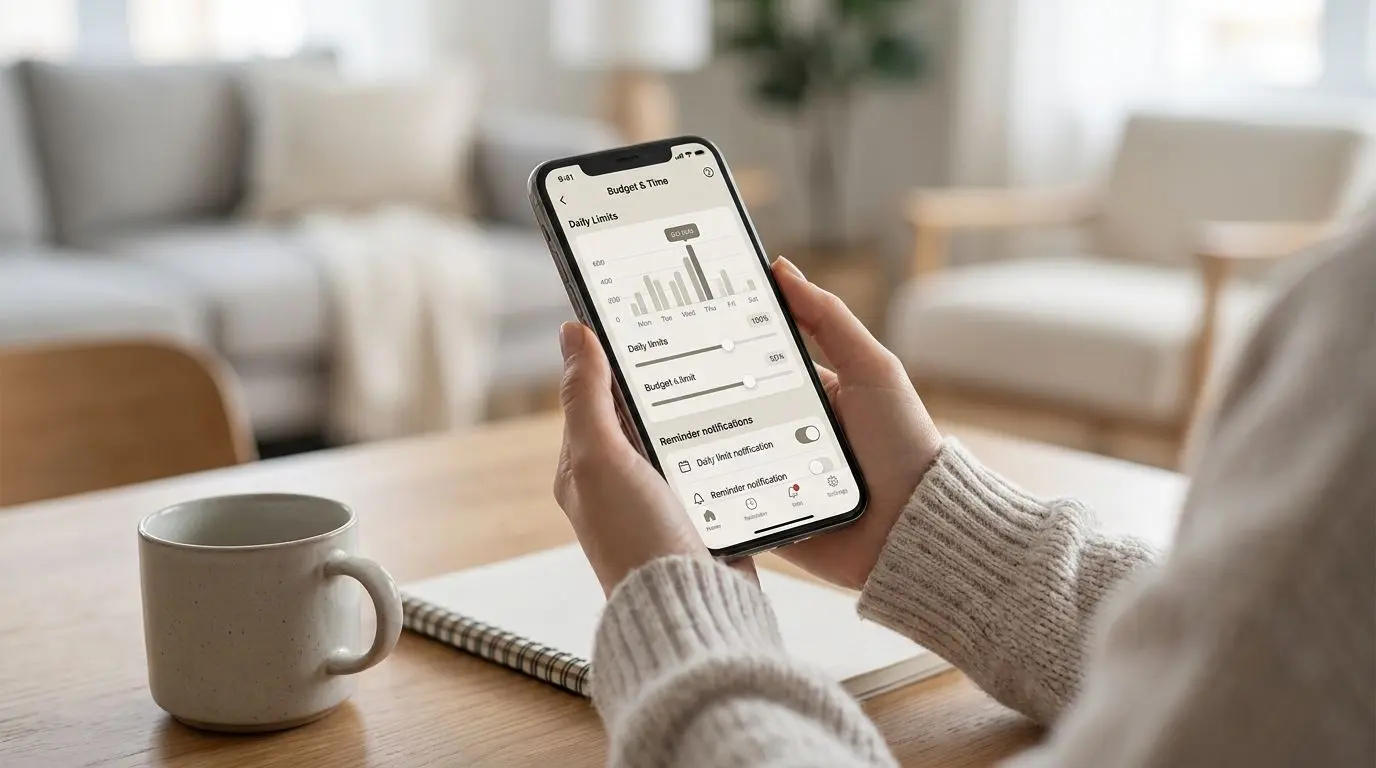Mobile app responsible play controls with budget and time management screen