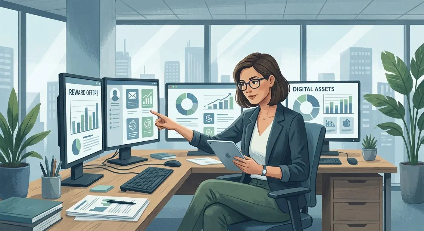 Gaming Analyst Editorial Illustration Editorial style illustration of a gaming analyst reviewing free spins offers
