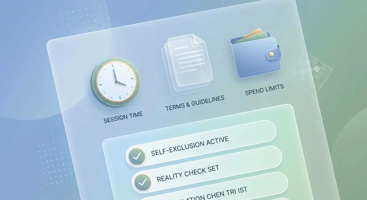 Responsible Play and Bonus Terms Check Responsible play checklist with documents, clock and spending limits