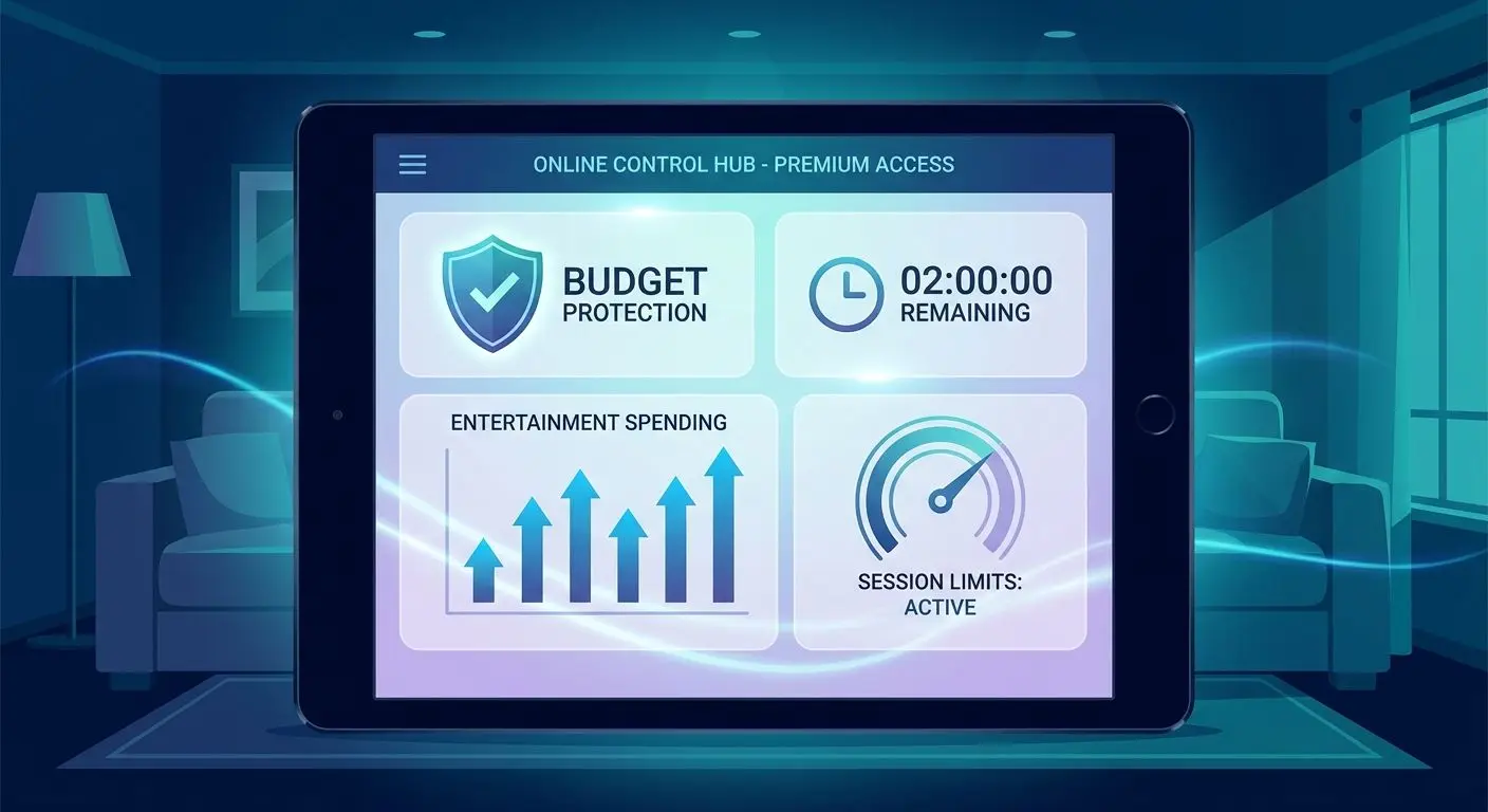 Budget control dashboard with limits and time tools for high-stakes play