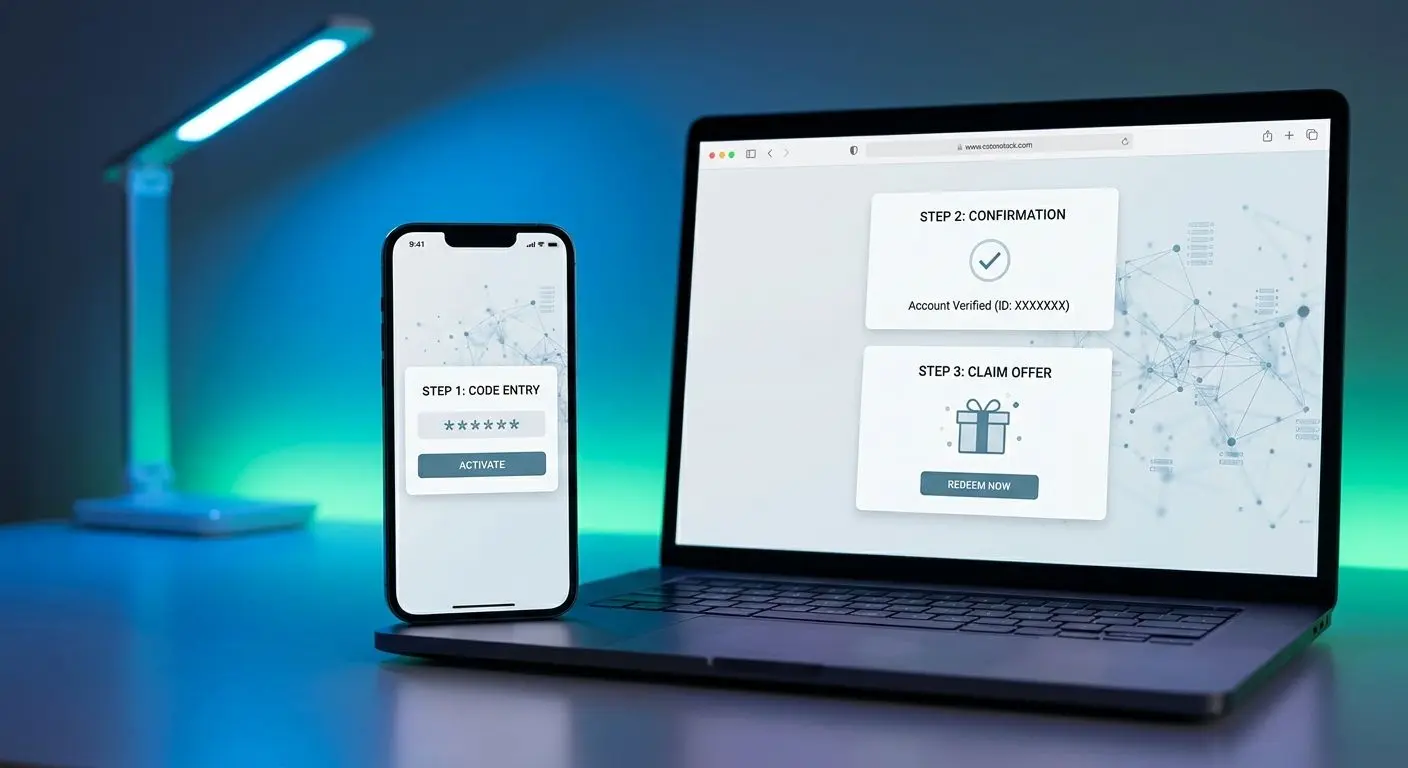 How to Activate a Kicker Code Visual guide showing code entry and offer activation on mobile and laptop