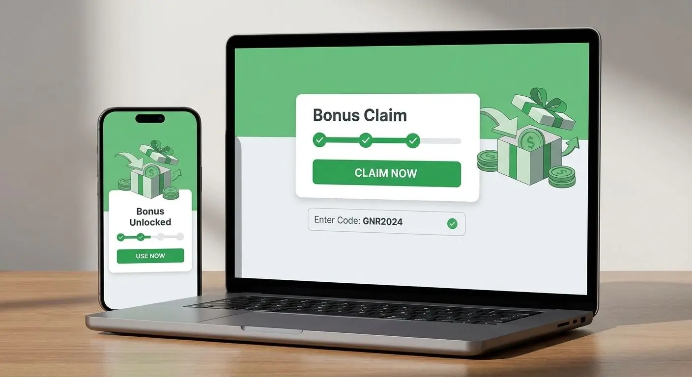 Illustration of a bonus activation process on desktop and mobile