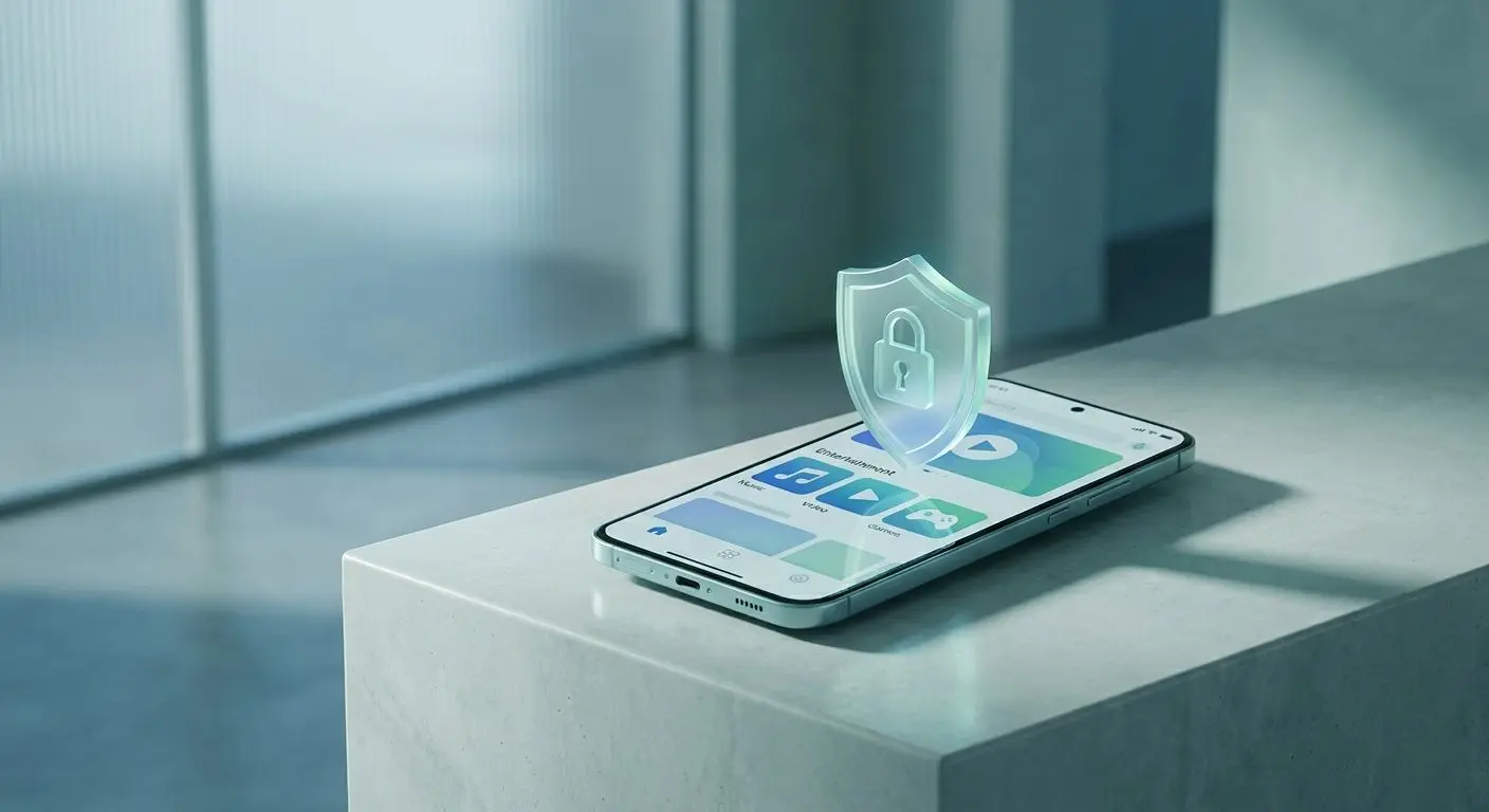 Mobile Security and Responsible Play Controls Smartphone with security shield and lock for mobile protection