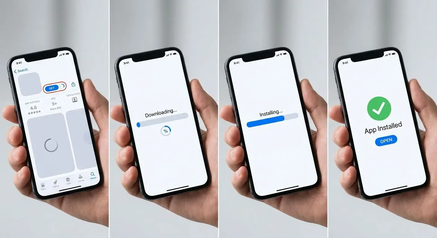 PlayOJO app installation process Mobile app installation steps on a smartphone screen