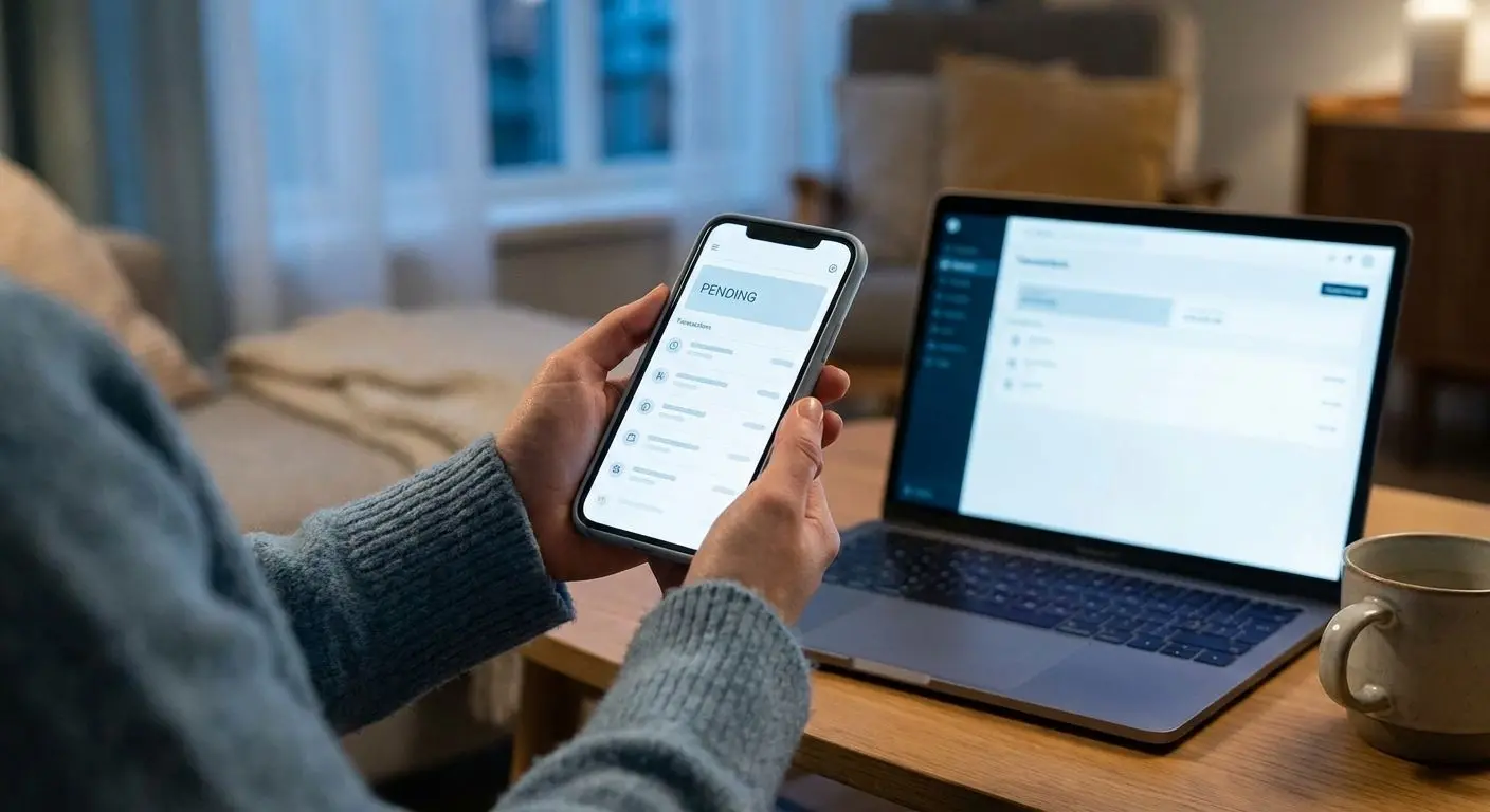 Pending transaction status on a user screen