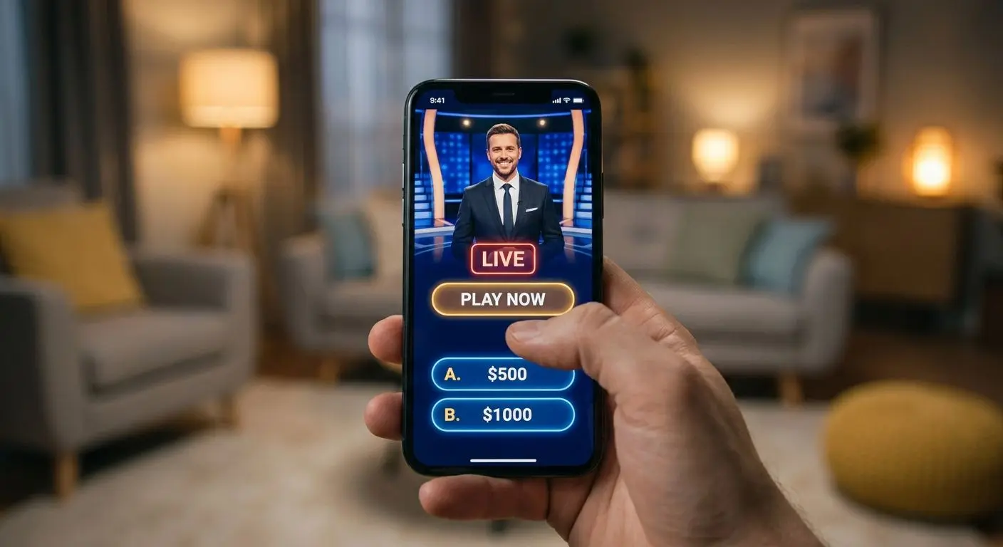 User playing a live game show on smartphone