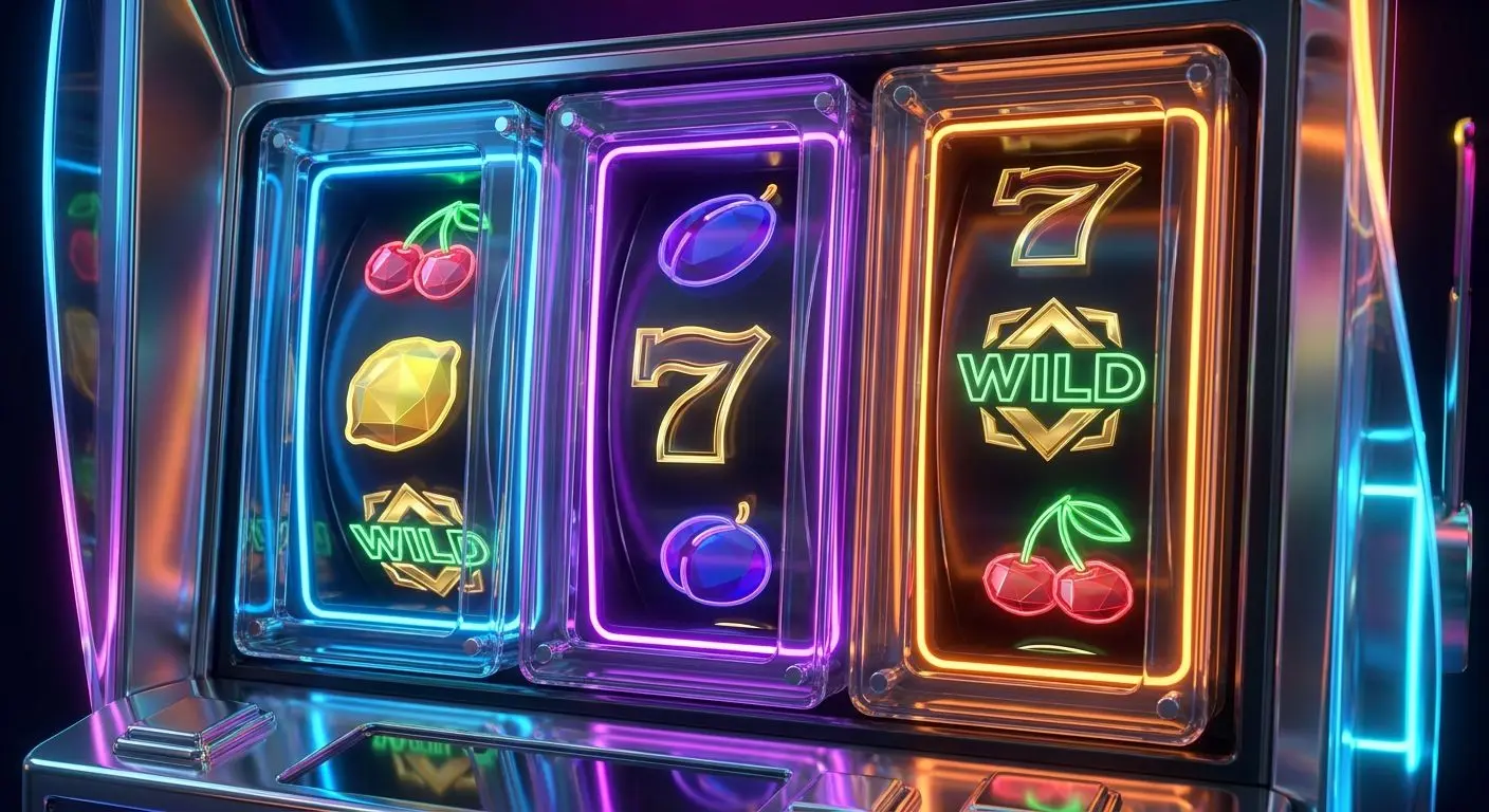 Close-up of slot reels with fruit symbols and wild icons