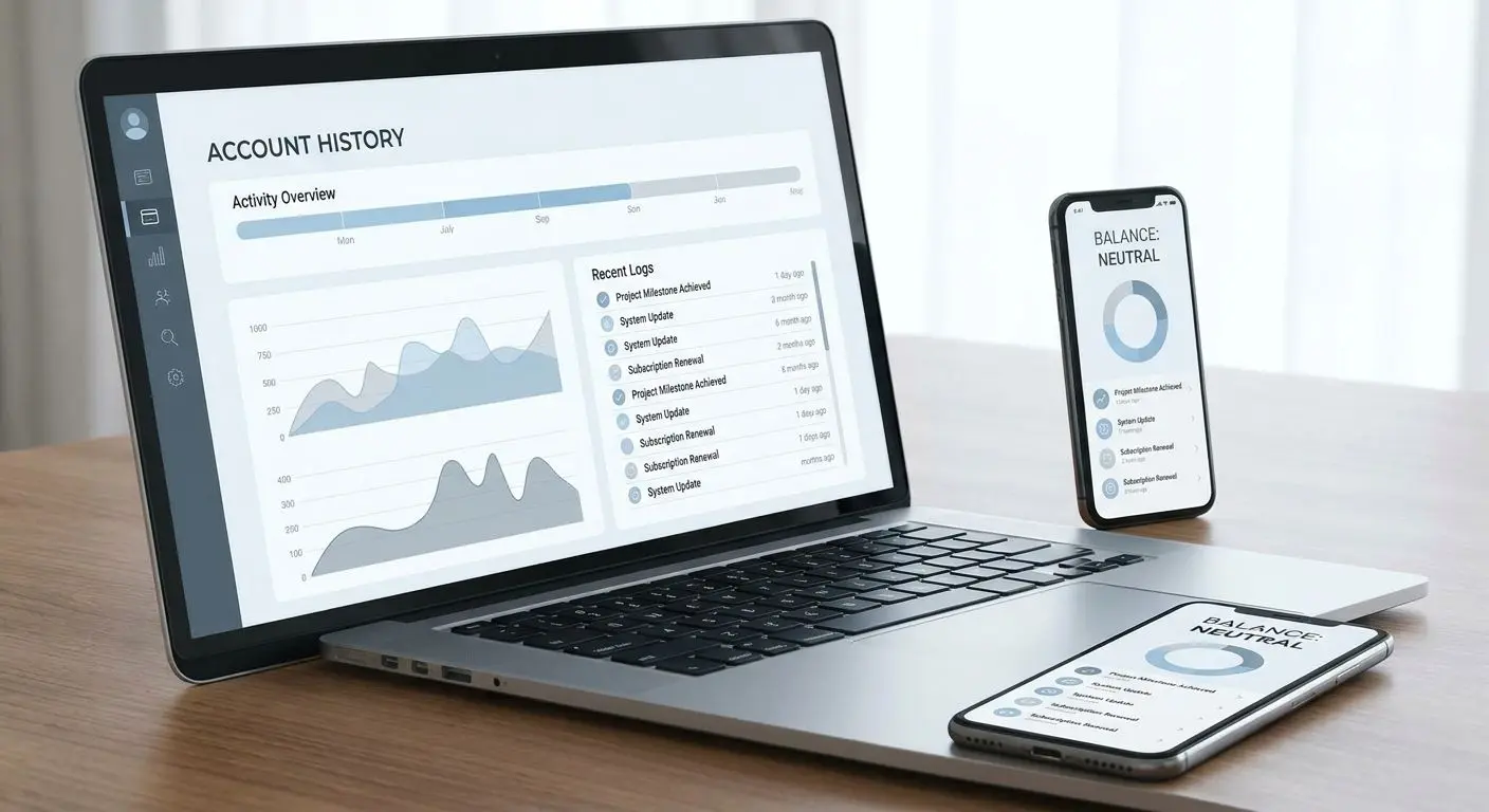 Account history screen with play and transaction records