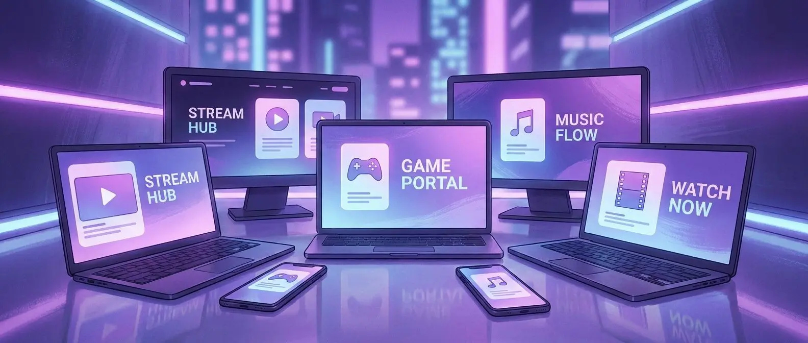 Collection of generic sites similar in style shown on desktop and mobile screens