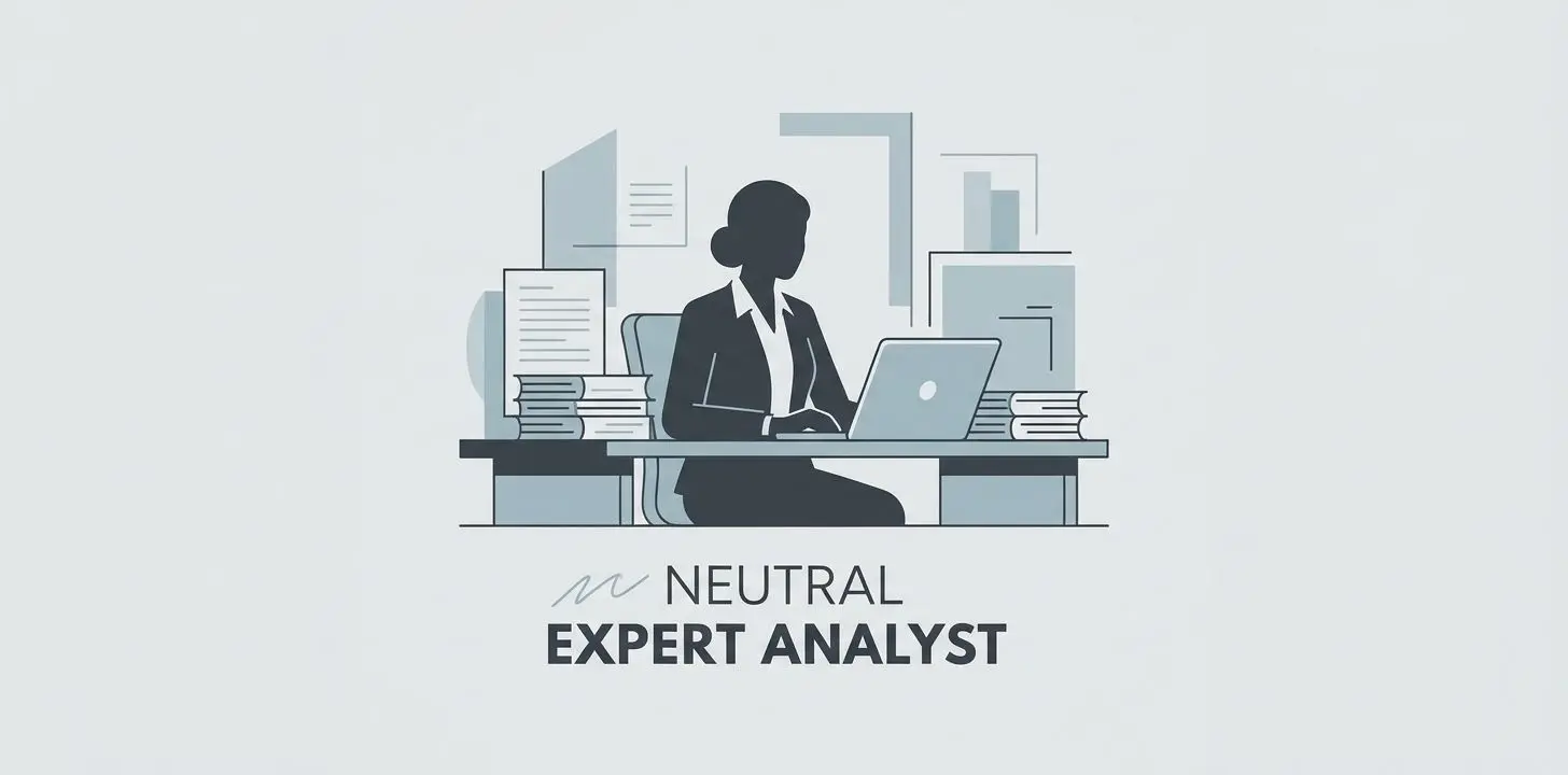 Author illustration with analyst silhouette and documents