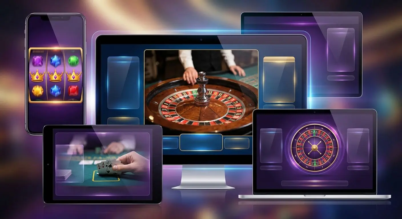 Games and features available after joining Digital collage showing game variety on desktop and mobile after account registration