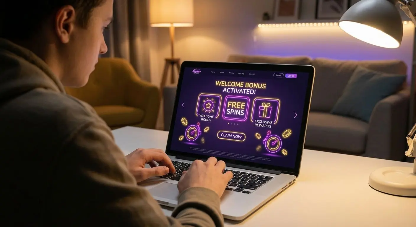 New player activating a welcome bonus on an online gaming site